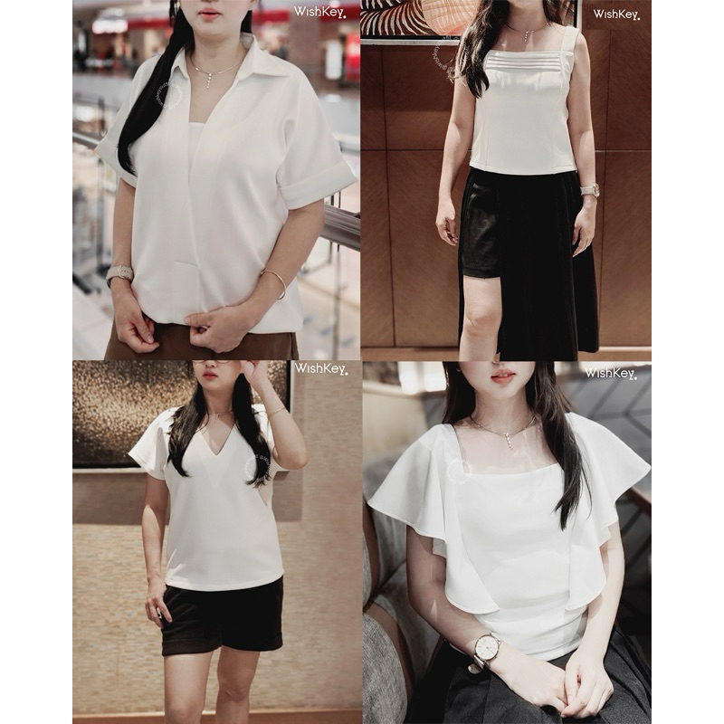 WISHKEY I Blouse wanita / Kemeja putih / Tanktop Square neck / Blouse wanita ruffle crop / Blouse v 
