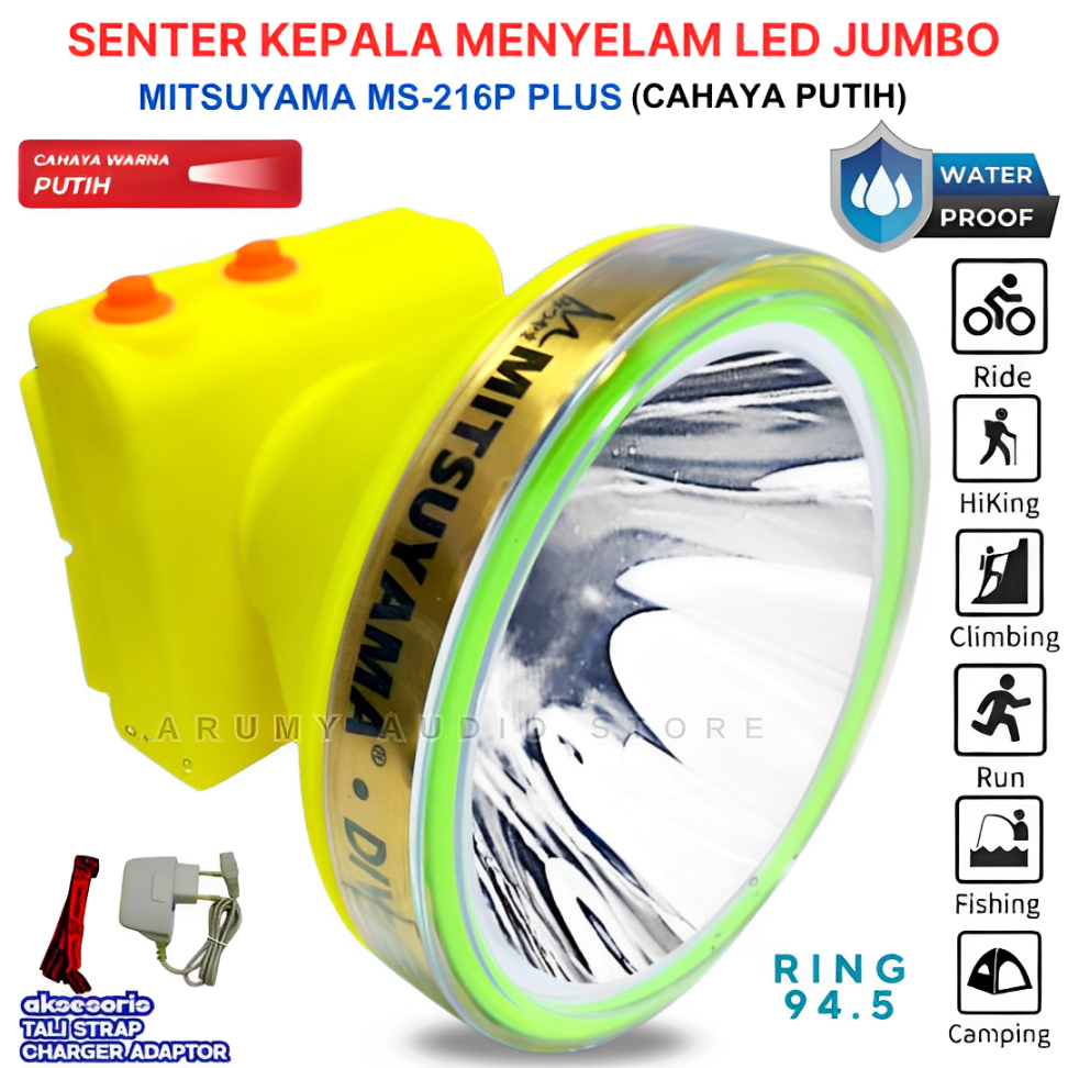 Senter Kepala Selam Led 100w Mitsuyama Ms-216p Plus - Cahaya Terang - Jarak Jauh - Tahan Lama Batera
