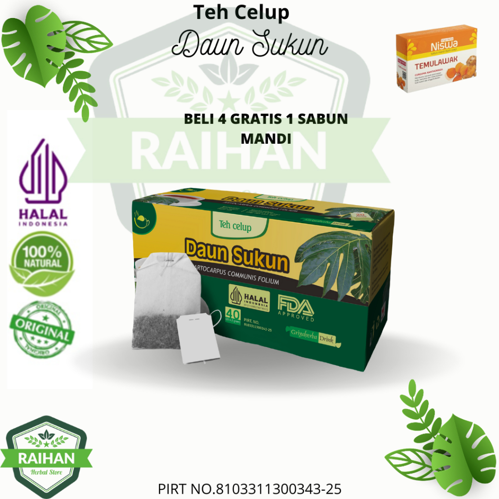 

Teh Daun Sukun Griya Herba Minuman Herbal Obat Kolesterol dan jantung Teh Daun Sukun isi 20 Kantong Teh Celup HALAL Dan BPOM serta Jamin ORIGINAL