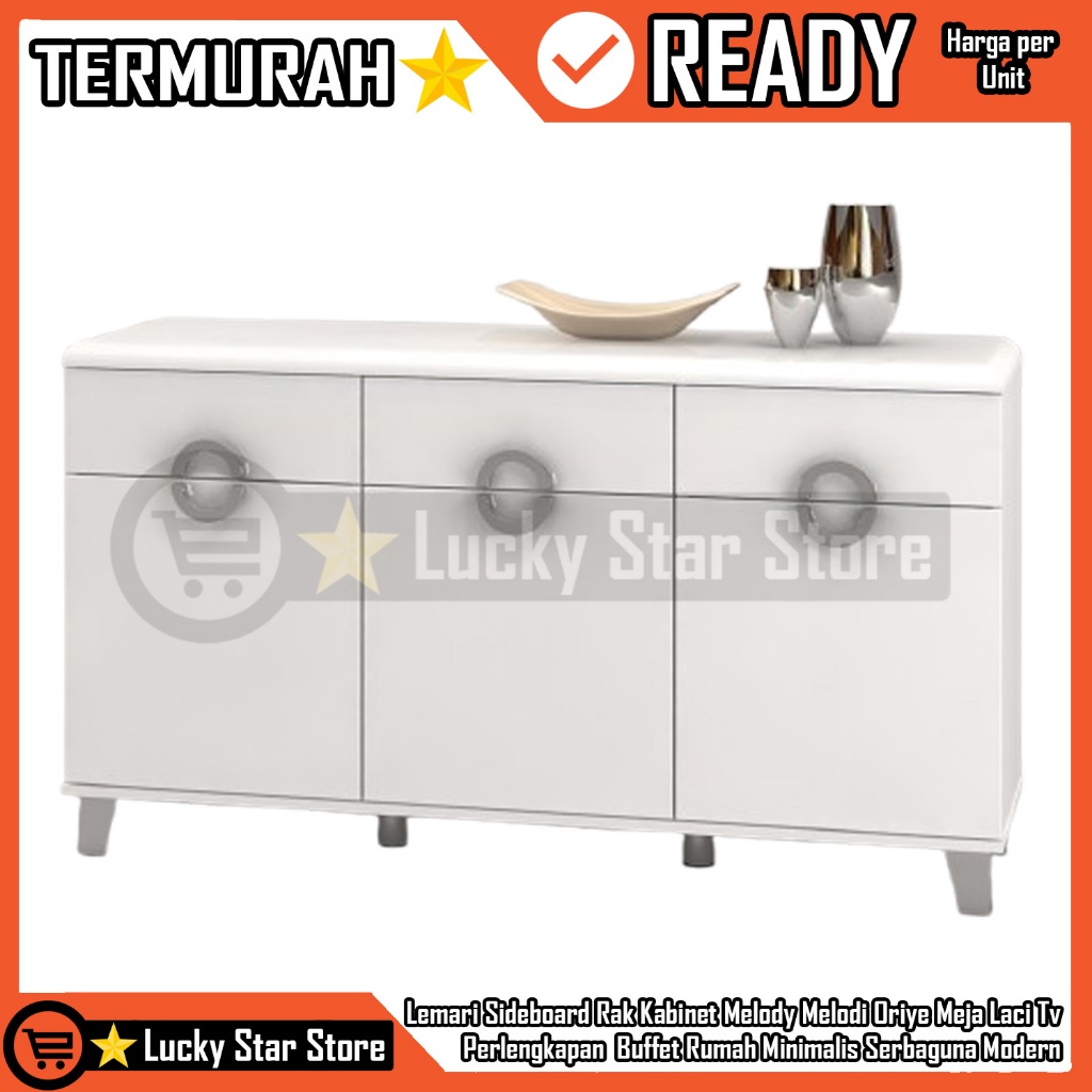[Kargo] Melody Almari Lemari Cabinet Mini Buffet Oriye Furniture Sideboard 3d 3drw White Glossy Bufe