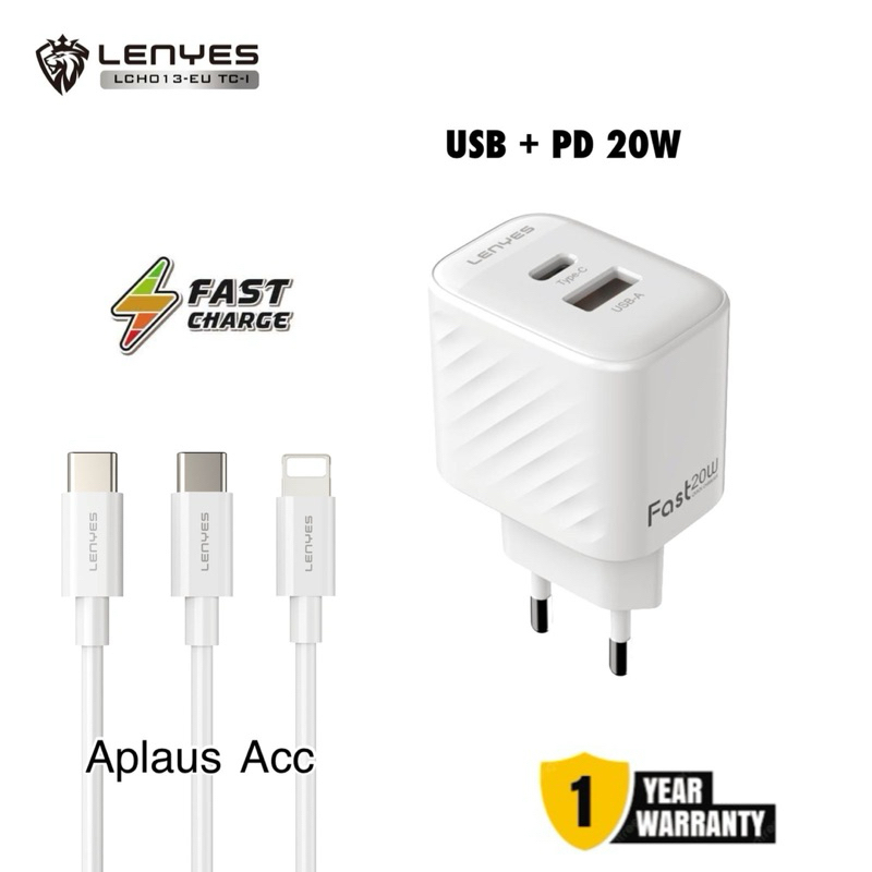 Lenyes Charger Ori PD 20W LCH-013 Type C Iphone Dual Output PD + USB Fast Charging Casan Cepat Original