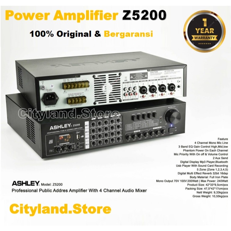 Ashley Power Amplifier Z5200/ Z5100 Power Amplifier Mixer Original
