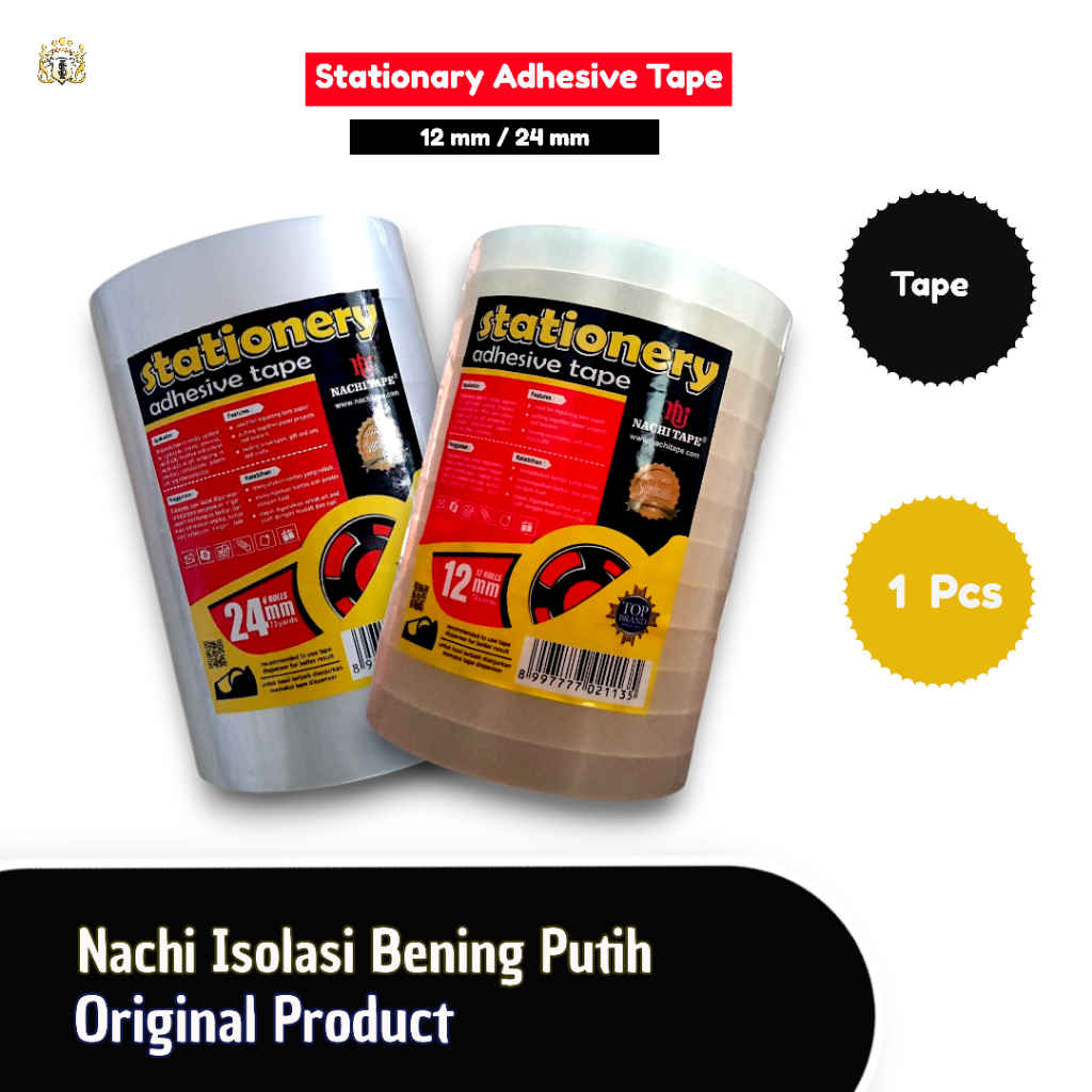 Isolasi Bening Putih Nachi Ukuran 12 mm / 24 mm / Isolasi Plastik Transparan Serbaguna / Isolasi Unt