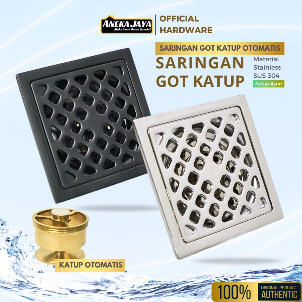 Aneka Jaya - Floor Drain Saringan Got Katup Otomatis PREMIUM Anti Serangga Bau Kecoa Stainless Hitam