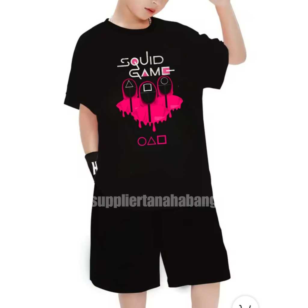SETELAN BAJU ANAK SQUID GAME LENGAN PENDEK UNTUK ANAK 2-10 TAHUN