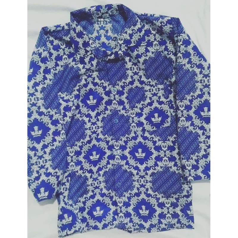 Batik SD SMP Motif Lereng Biru Tangan Panjang