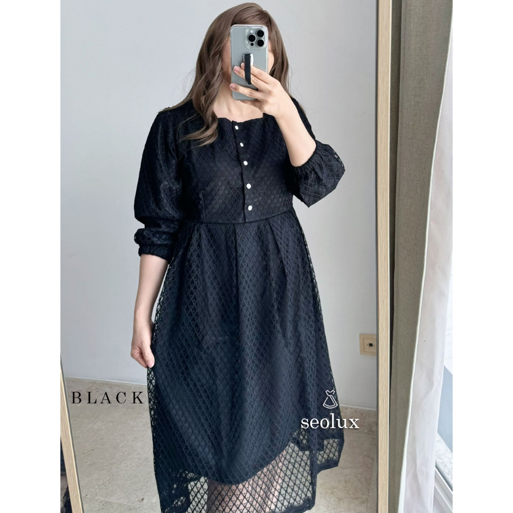 SEOLA - DS1768 - Bianca Dress | Dress Brukat Midi Party Dress Flare Korean Style