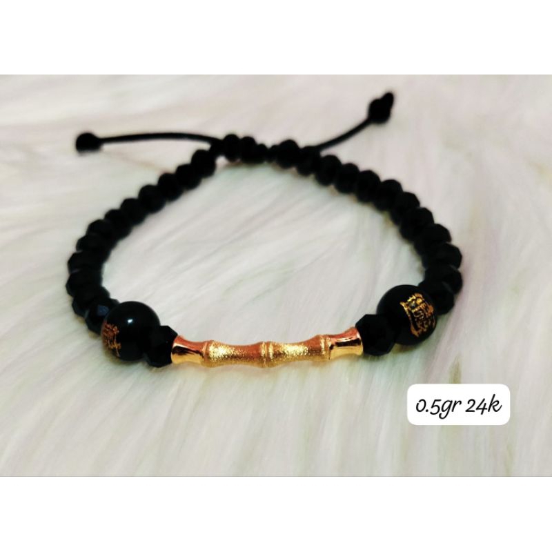 Gelang Emas Asli Bambu Tulang 24K Hongkong 999% Tali Batu