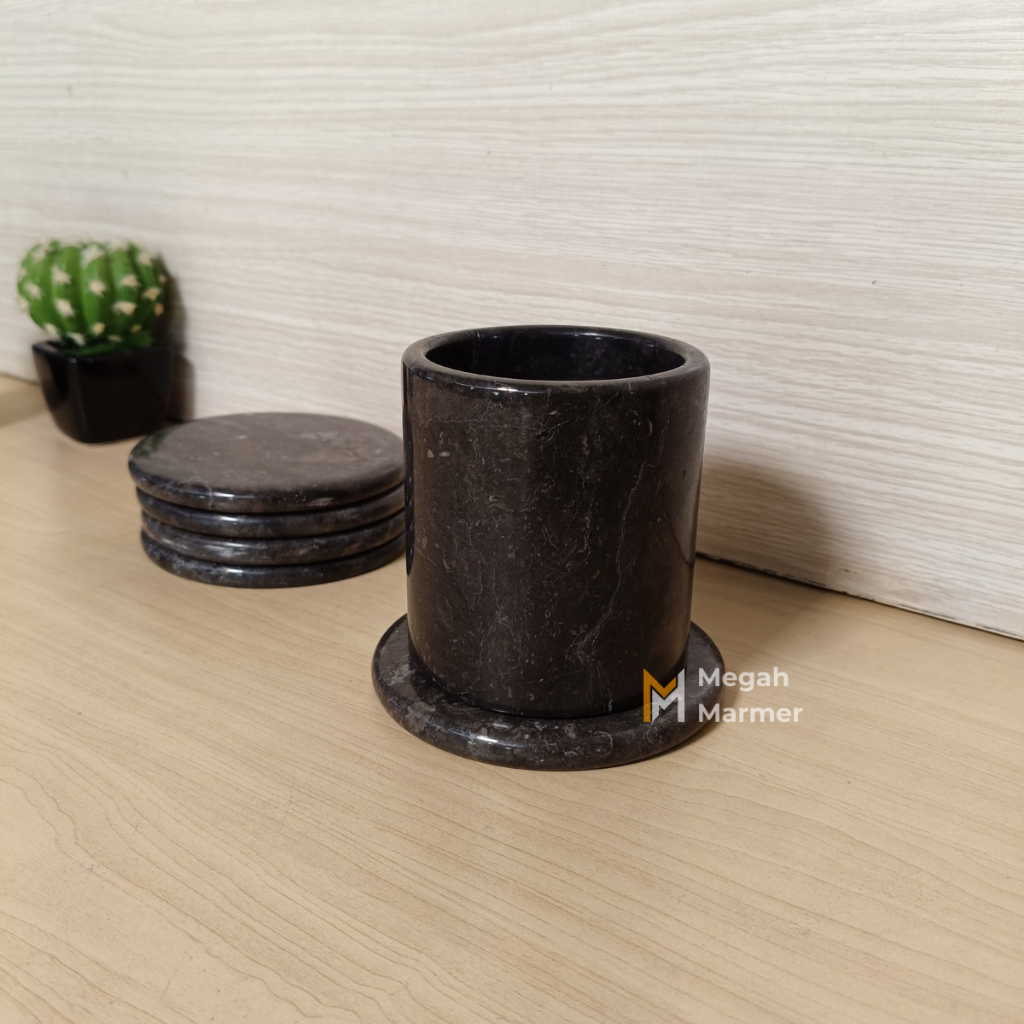 Tatakan Gelas Marmer / Marble Coaster Bulat Diameter 10cm Glossy
