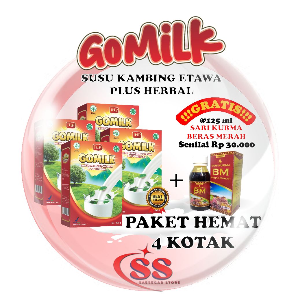 

[GOMILK PAKET 4 KOTAK FREE SARI KURMA BM] Atasi lambung ,asam urat,cholesterol,meningkatkan Trom