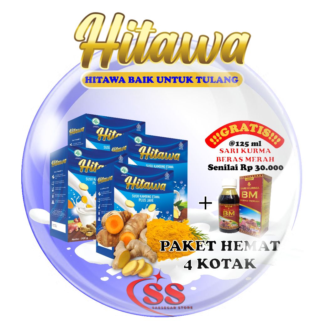 

[HITAWA PAKET 4 KOTAK FREE SARI KURMA BM] Atasi nyeri sendi,tulang,asam urat&ostheoporosis
