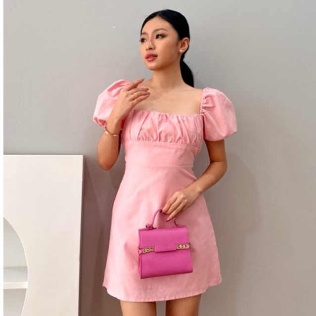 [ MAFIA ] Premi Puff sleeve valentine pink green black white mini dress