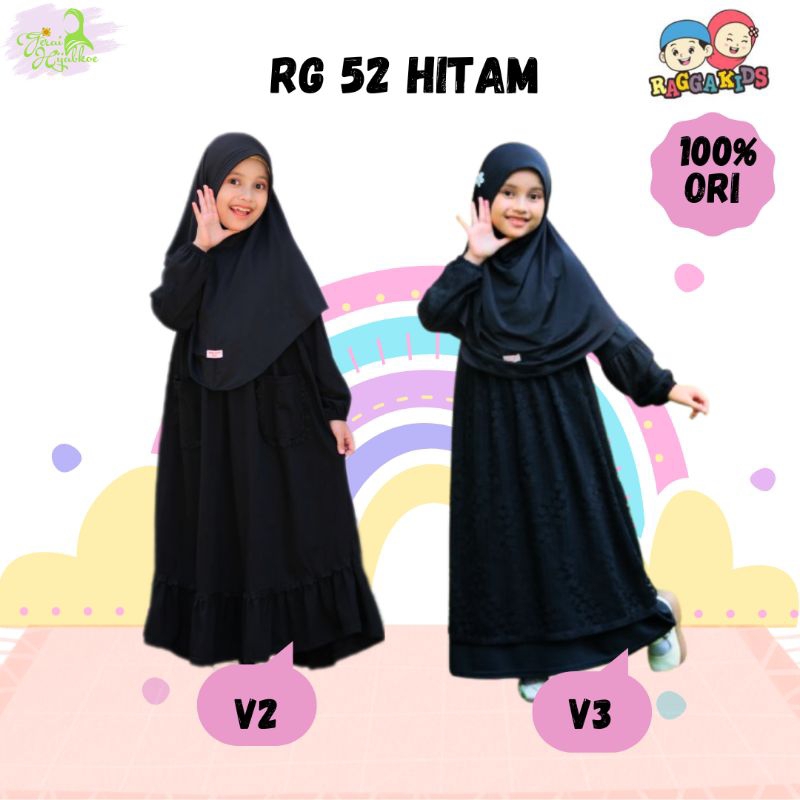 Raggakids Rg52 V2 Gamis Hitam Polos anak / gamis anak kaos  4-12 tahun