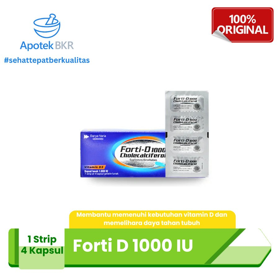 Forti-D 1000 IU Cholecalciferol Strip Isi 4 Kapsul- Suplemen Vitamin D3
