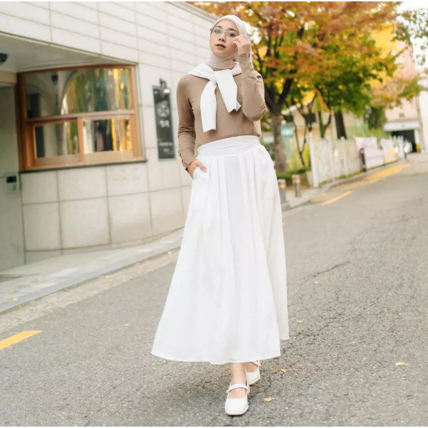 Rok Hanna Skirt Polos Wiru Korean Polo Linen