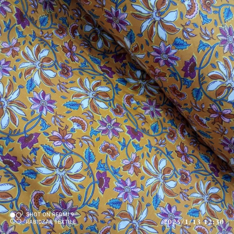 KAIN KATUN UNIQLO RAYON BUNGA WARNA WARNI KUNING