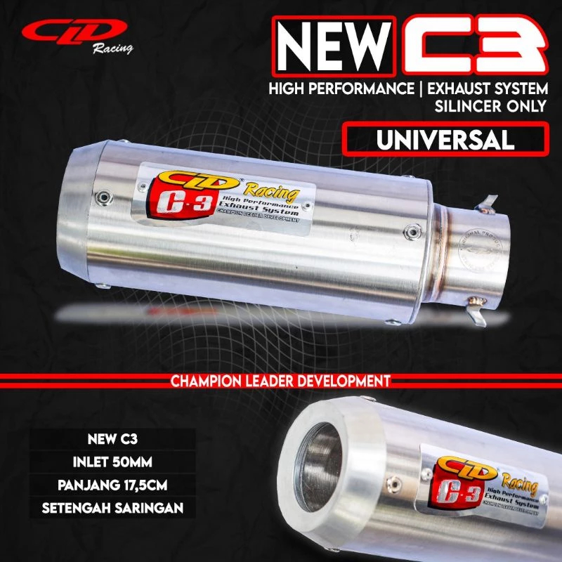silencer knalpot cld racing new c3 bulat inlet 50mm moncong alumunium original