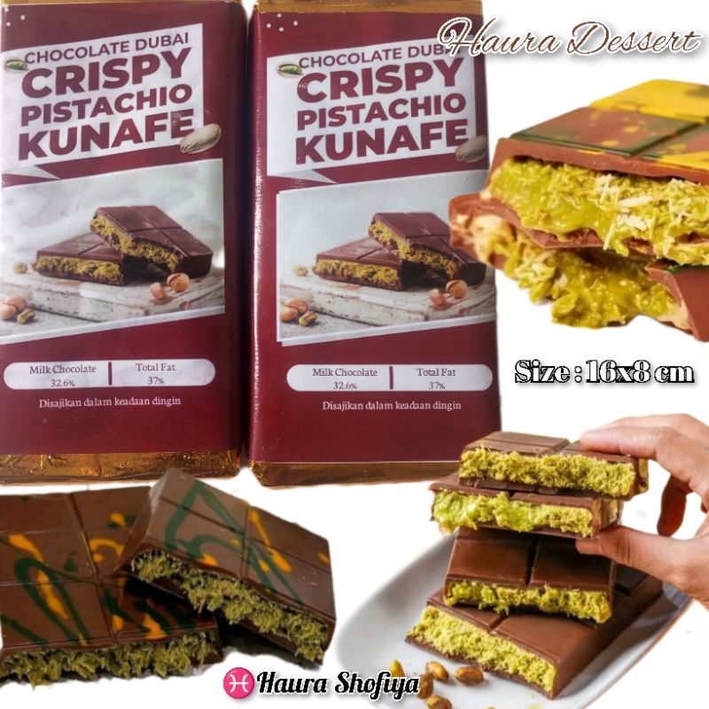 

Coklat Dubai Crispy "PISTACHIO KUNAFE" Dessert Cokelat Berat ±270 gr ,Size 16x8 cm ,Chocolate Food Makanan Cemilan Cocoa