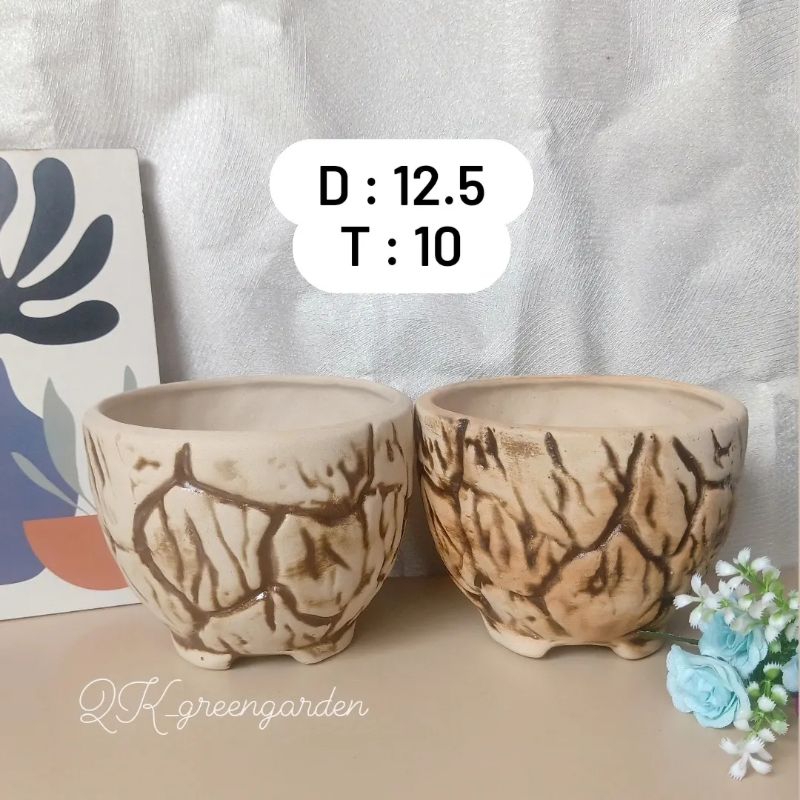 POT KERAMIK RELIEF SUKULEN KAKTUS BONSAI
