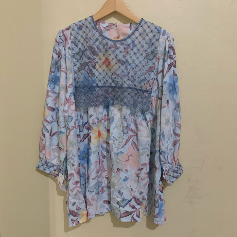 Blouse Bunga Vest Brukat Silky Sutra Premium Vest Tile Brukat Bunga Bunga / Blouse Bunga Kombinasi V