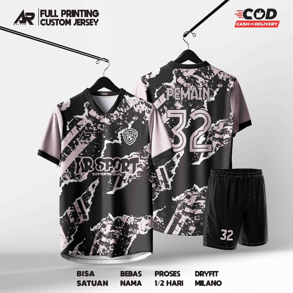 JERSEY BAJU BOLA FUTSAL VOLI CUSTOM FULL PRINTING HITAM PINK BEBAS NAMA