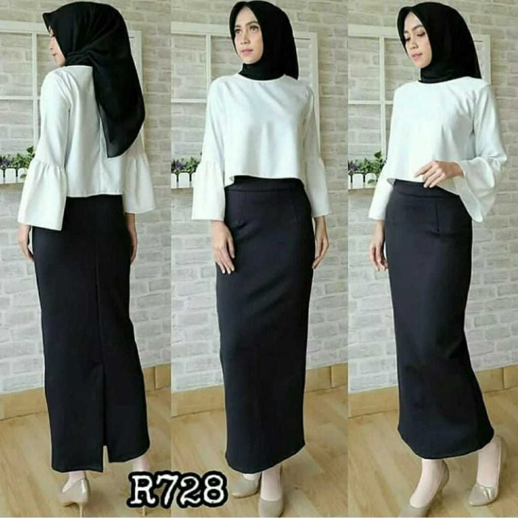 ( PROMO ) ROK SPAN HITAM PANJANG BAHAN SCUBA - ROK SPAN PANJANG POLOS - ROK WANITA - FASHION BAWAHAN