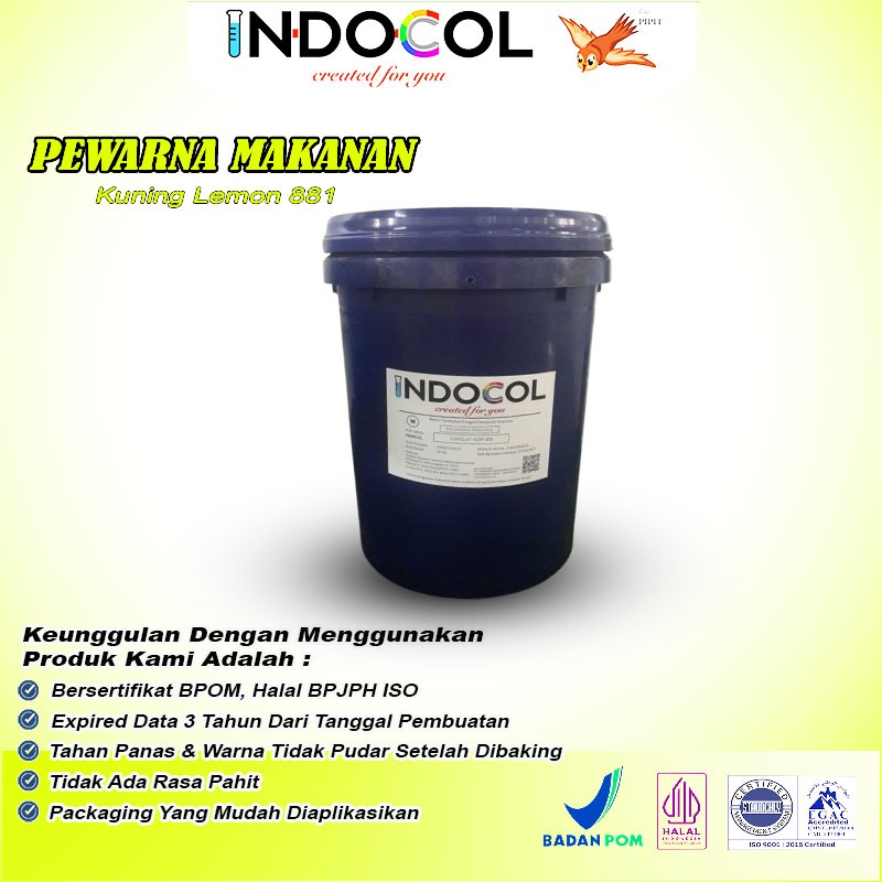 

Pewarna Makanan INDOCOL Kuning Lemon 881 (Lemon Yellow) @25 Kg/Pail