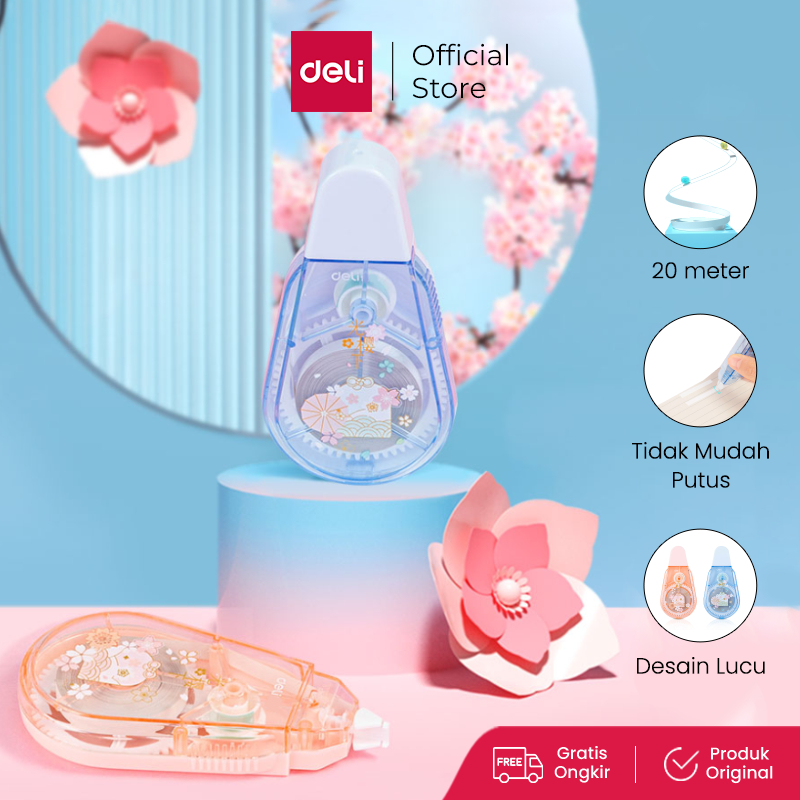 

AT Deli School Correction Tape / Tip Ex Kertas 30 20 12 Meter Desain Lucu Bunga Sakura 7154X
