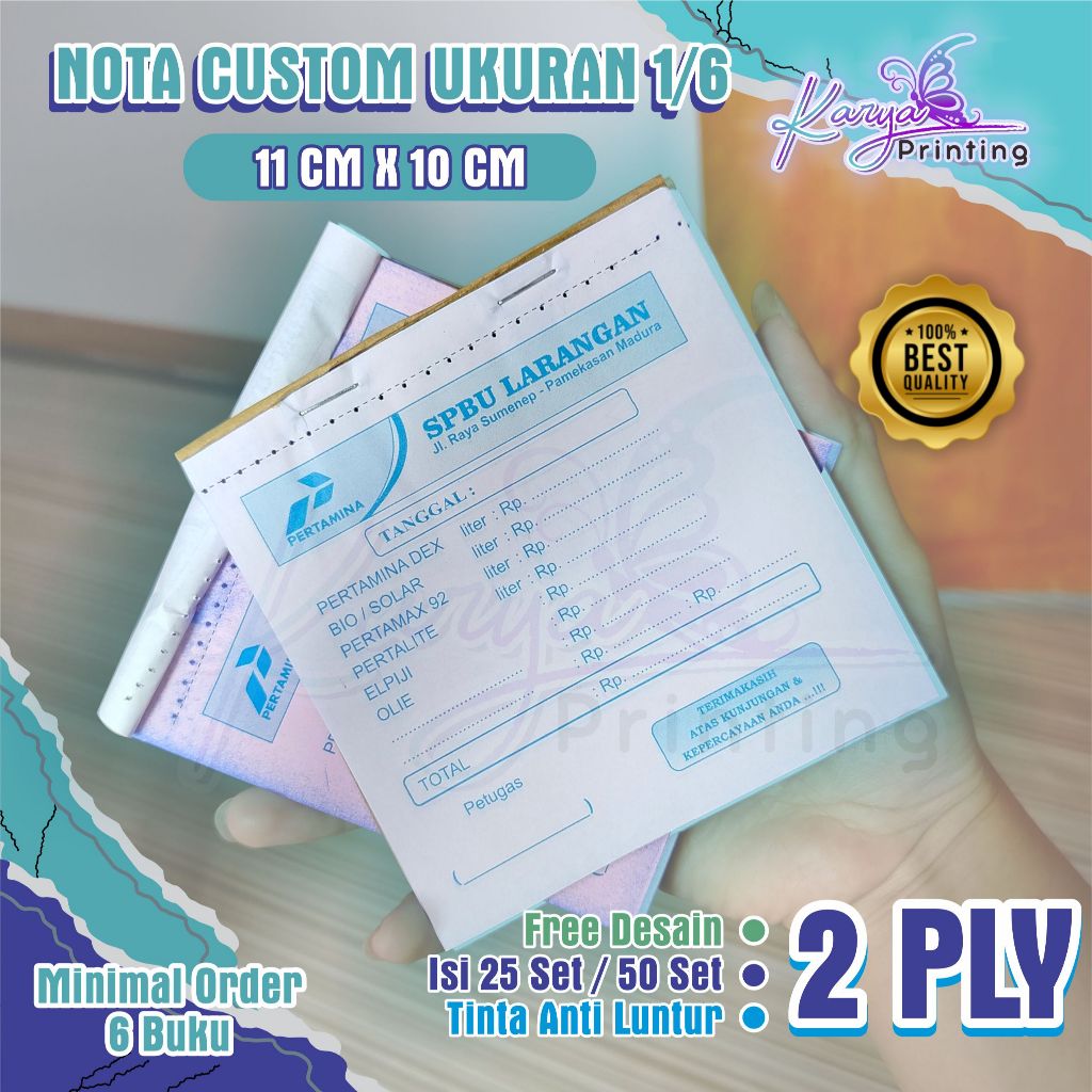 Custom Nota 2 Ply Ukuran 1/6 Bahan Kertas NCR Carbonless - Free Desain