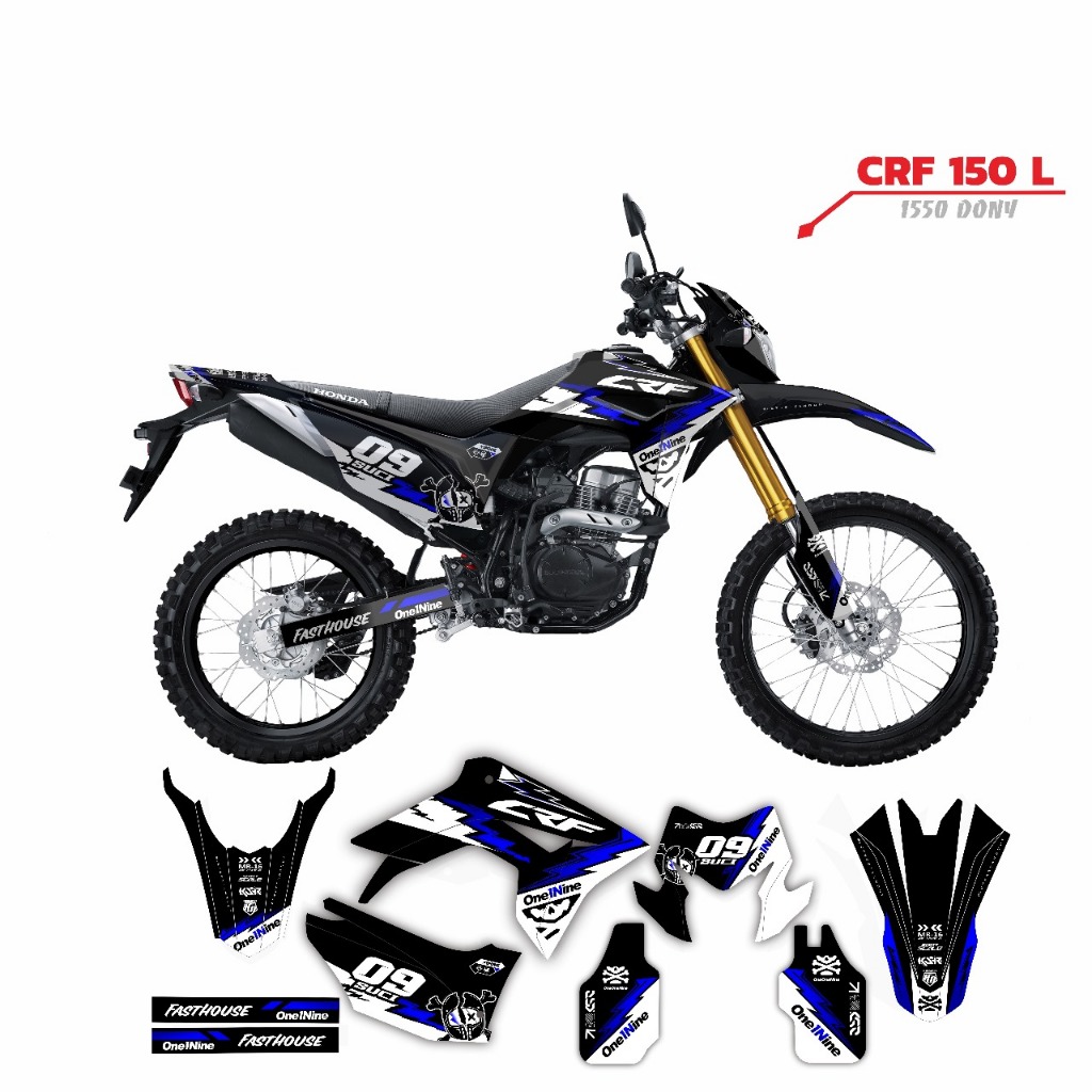 Decal stiker CRF costume stiker dekal motif supermoto hitam biru