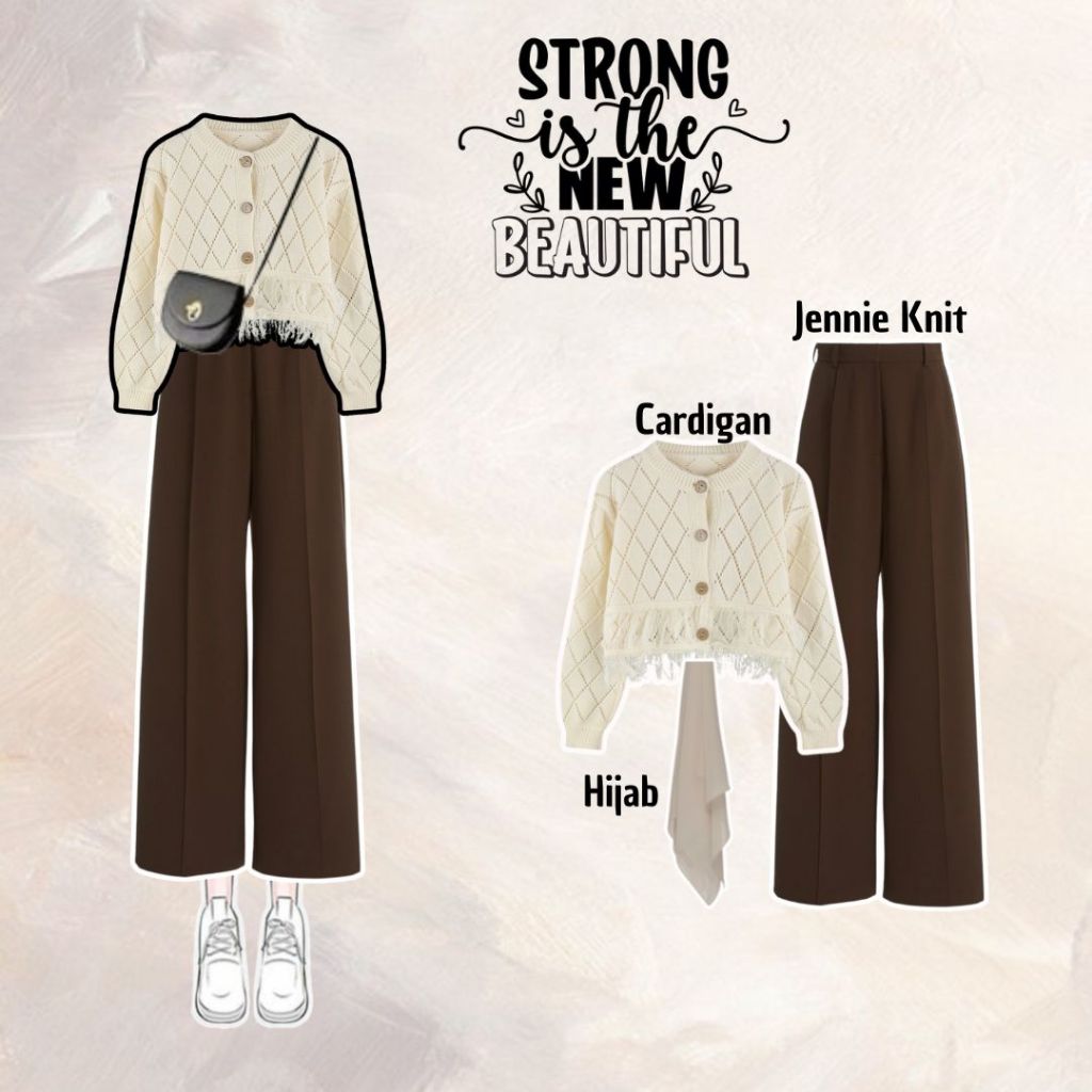 Setelan Wanita Hijab ( Cardigan + Jennie Knit + Hijab ) OOTD Korean Style Kekinian