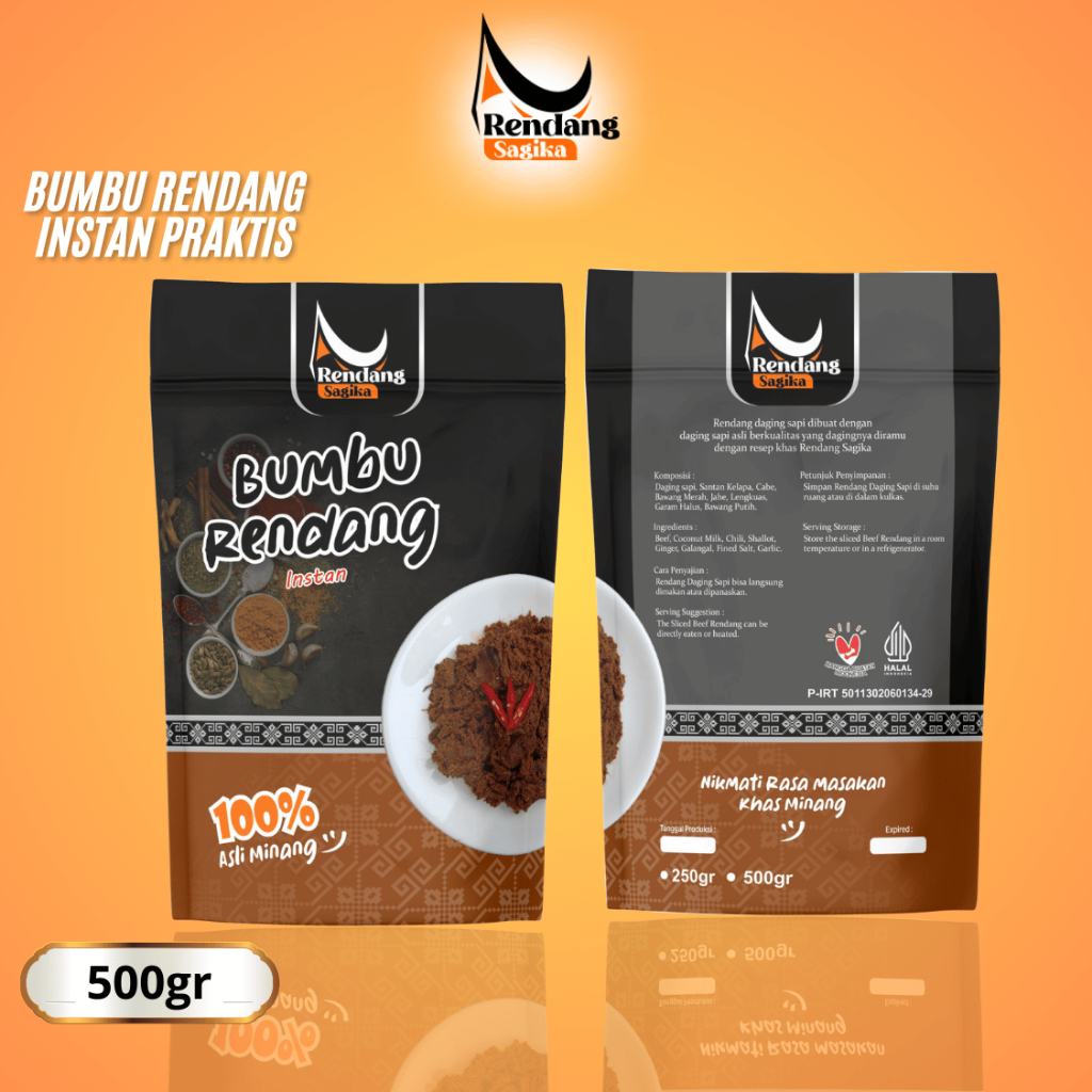 

RENDANG SAGIKA - Bumbu Rendang Instan Rendang Sagika Pedas Sedang khas Padang 500gr Bumbu Instan