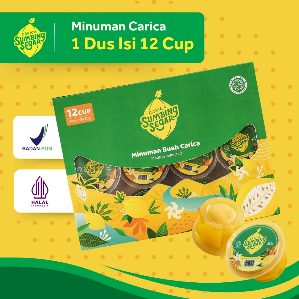 

Minuman Buah Carica Dus isi 12 Cup Sumbing Segar Oleh-Oleh Khas Dieng BPOM MD dan Halal