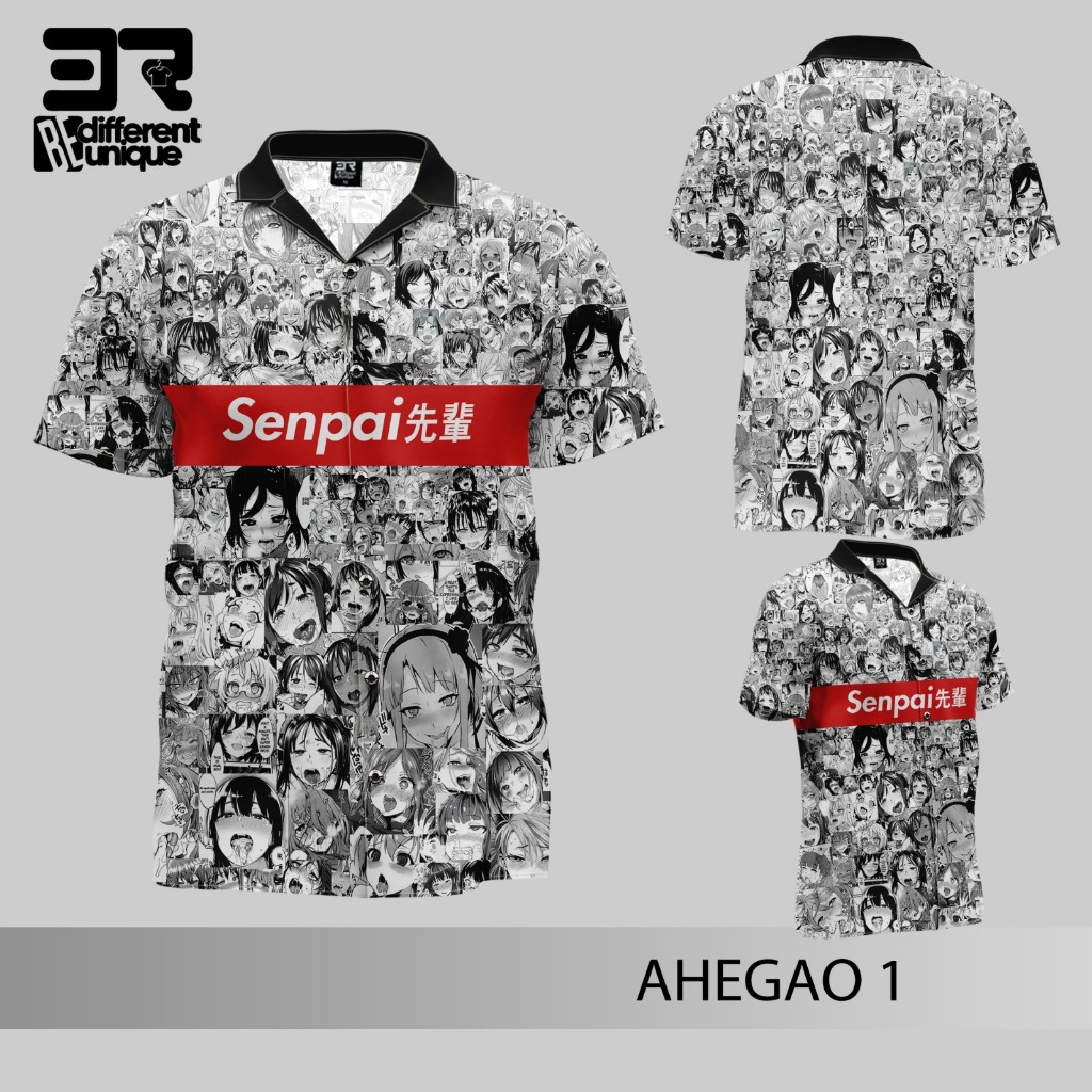 Kemeja Premium Casual Pantai Cuban Collar Pria Wanita Dewasa Anak FullPrint ANIME CARTOON AHEGAO 01