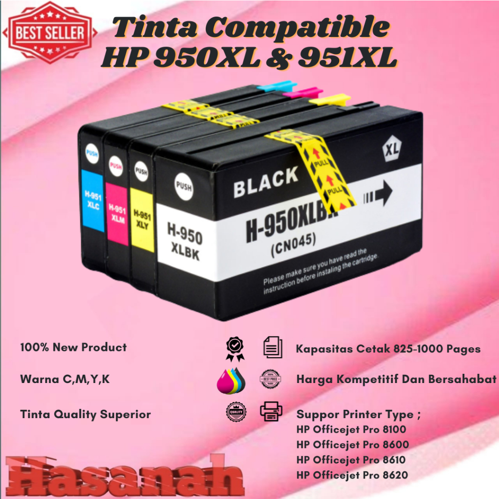 Tinta Catridge Compatible HP 950XL & 951XL 1Set For HP Officejet Pro 215dw, Officejet Pro 276dw Mult