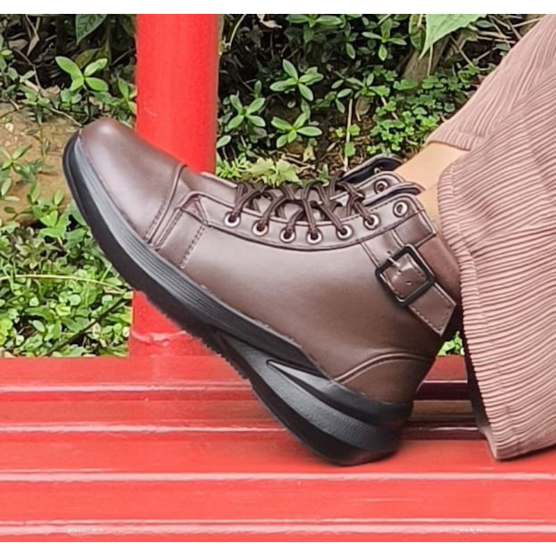 Boots Wanita | Zagan Brown Sepatu Boots Korean Style BTS