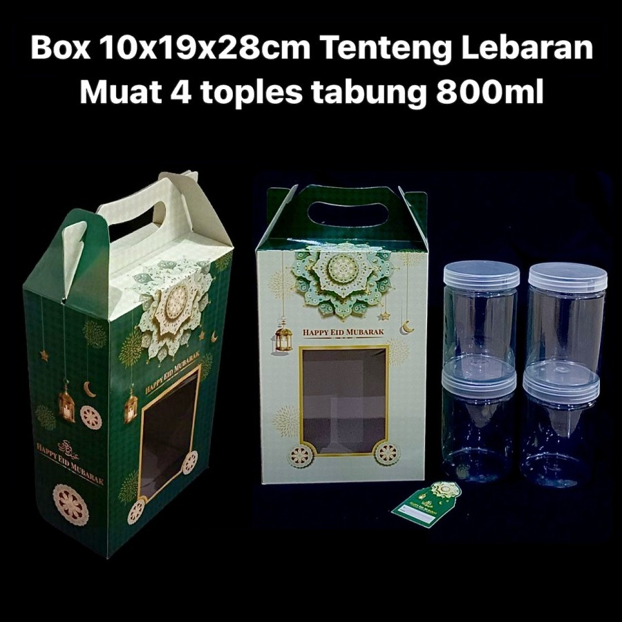 

(10pcs) Gable Box Eid Mubarak 10x19x28cm Muat 4 Toples 800ml Dus Hampers Pakaian Lebaran