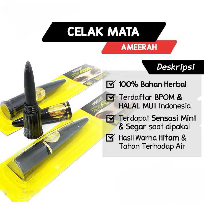 Celak Mata Ameerah Kajal Dengan Sensasi Mint Waterproof Anti Air Hasil Hitam Diwajah Dari Bahan Herb