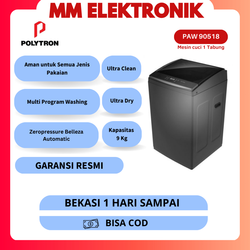 MESIN CUCI TOP LOADING POLYTRON PAW 90518