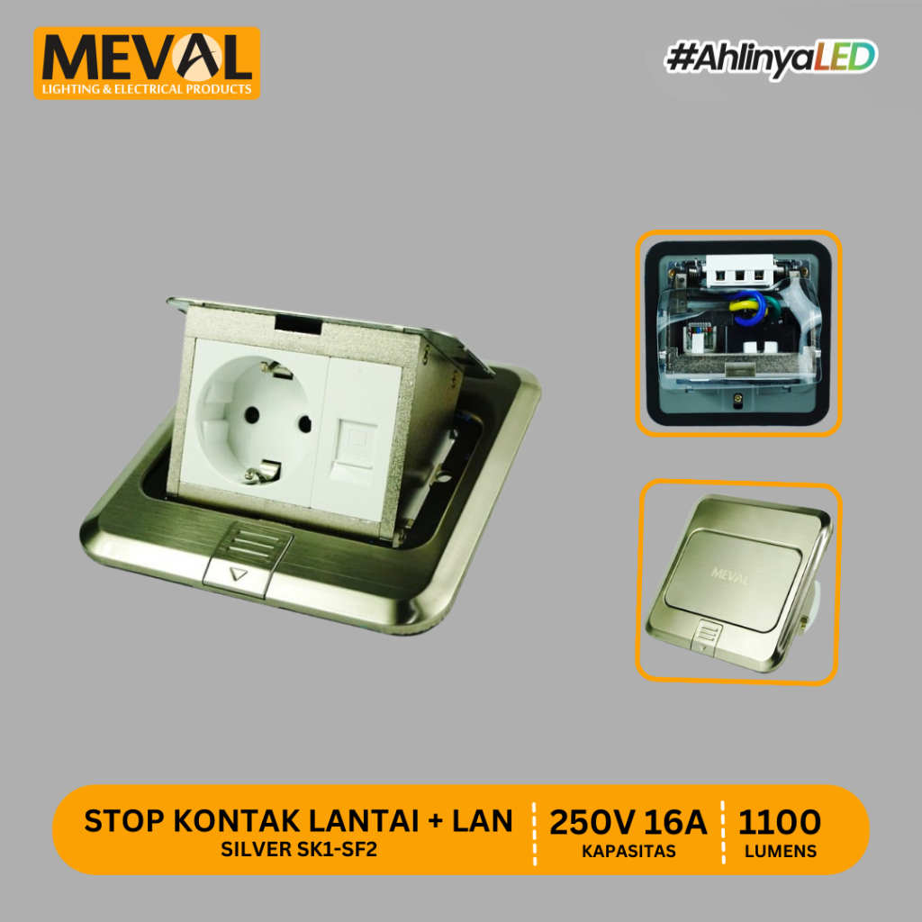 MEVAL Stop Kontak Lantai Shucko + LAN Silver SK1-SF2