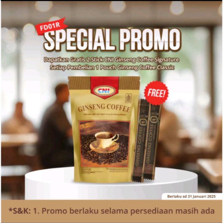 

CNI Ginseng Coffee isi 20 Sachet ( Free 2 Stick CNI Ginseng Coffee Signature )