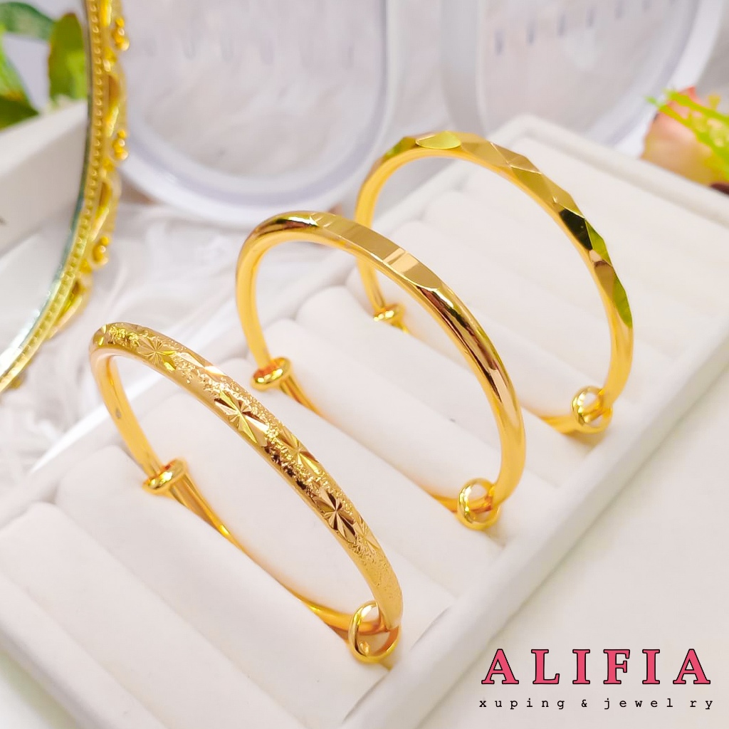 Gelang Bangle Titanium Dubai Full Emas Corak Dan Motif Cantik Simpel Mewah Anti Luntur