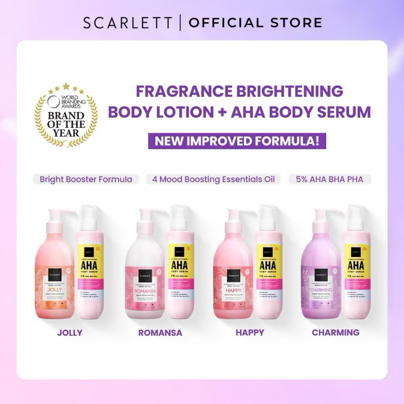 SCARLETT BUNDLING MOOD BOOSTER BODY LOTION 300ML & AHA BODY SERUM 250ML ORIGINAL 100%