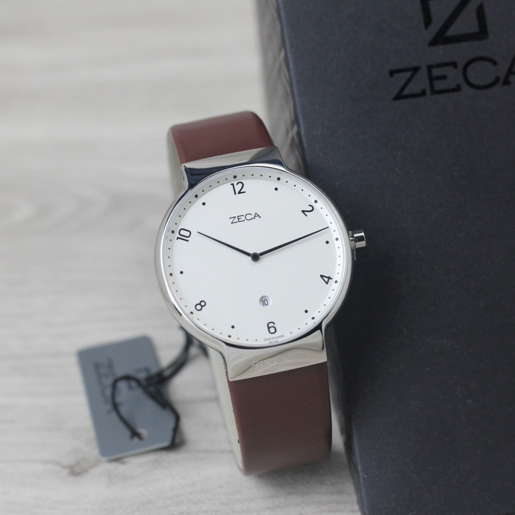Jam tangan Wanita Zeca 3013 tali kulit tanggal aktif bulat analog original watch