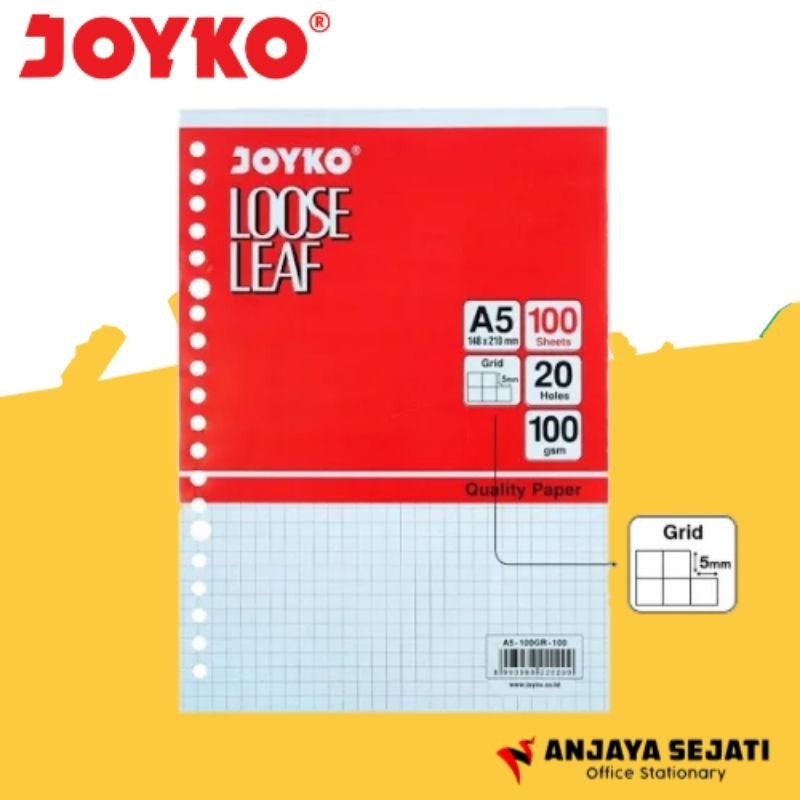

Loose Leaf Joyko A5 Kotak/Grid isi 100 lembar | Isi Binder | Refill Binder | Perpack