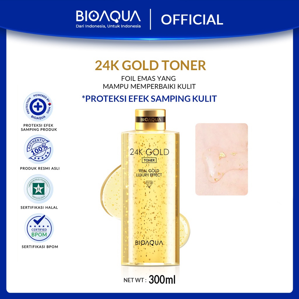BIOAQUA 24k Gold Toner 300ml Skincare Hydrating Toner Glowing Face Essence Toner Whitening Brightly