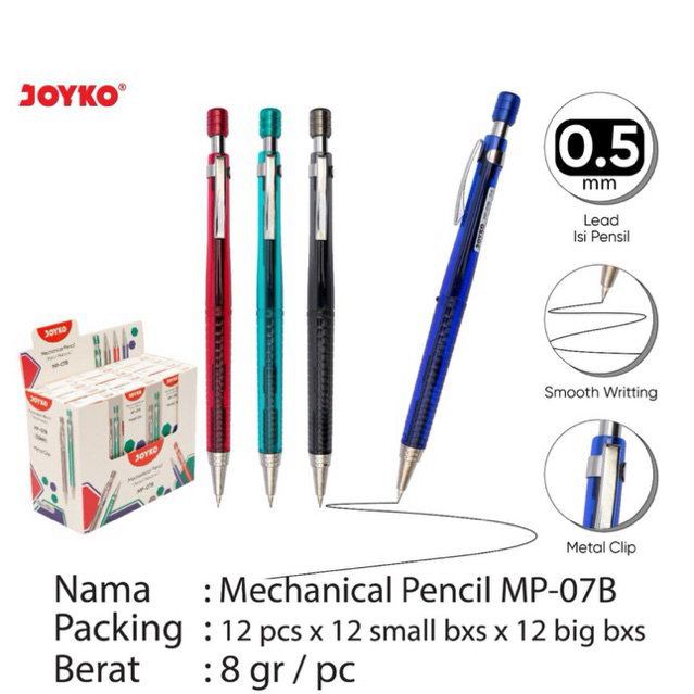 

( 1 pcs ) Joyko Pensil MP-07B Mechanical / MP07B Joyko Mechanical Pencil / Pensil Mekanik ketebalan 0.5mm Metal Clip