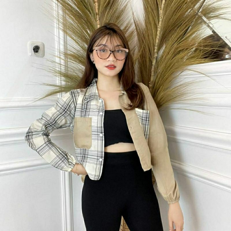 KEMEJA CROP/TARTAN KEMEJA CROP/MIKA CROP TOP/KEMEJA  TWO TONE