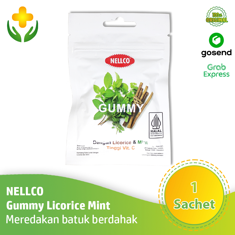 

Nellco Gummy Lecorice Mint Isi 1 Sachet Permen Pereda Batuk
