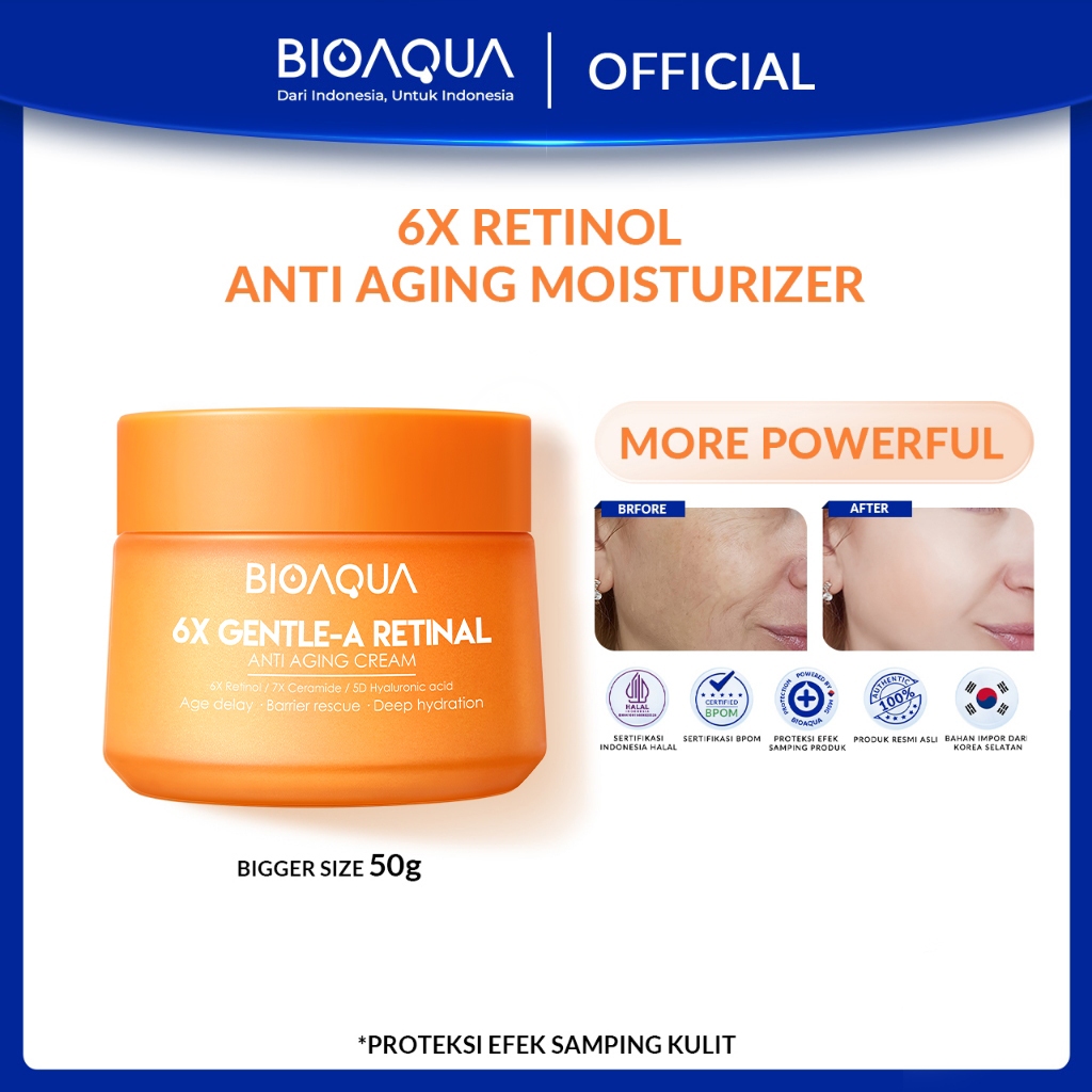 BIOAQUA 6X Gentle-A Retinol Cream Wajah Anti Aging Pelembab Wajah 50g Glowing Cream Krim With Retino